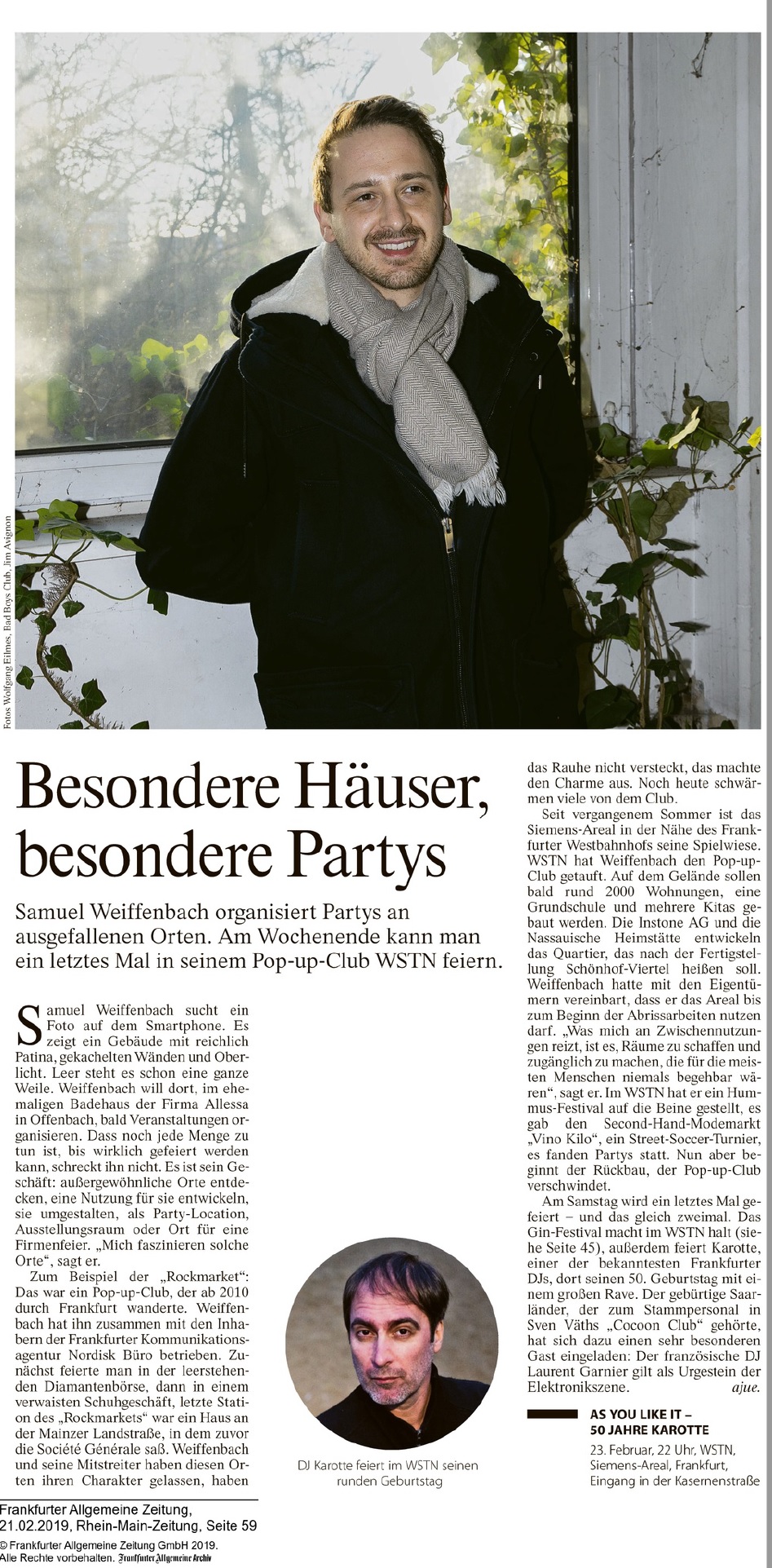 Newspaper article about Samuel Weiffenbach from Ueberraum